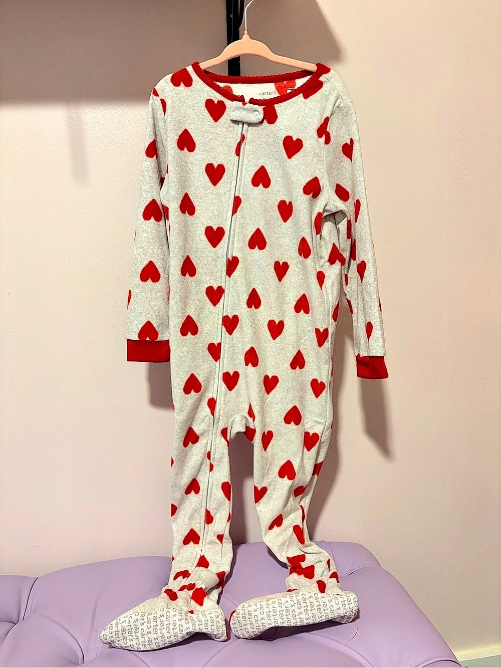 Carter's Heart Fleece Zip-Up Sleep & Play Footies Gray & Red 5T/5A